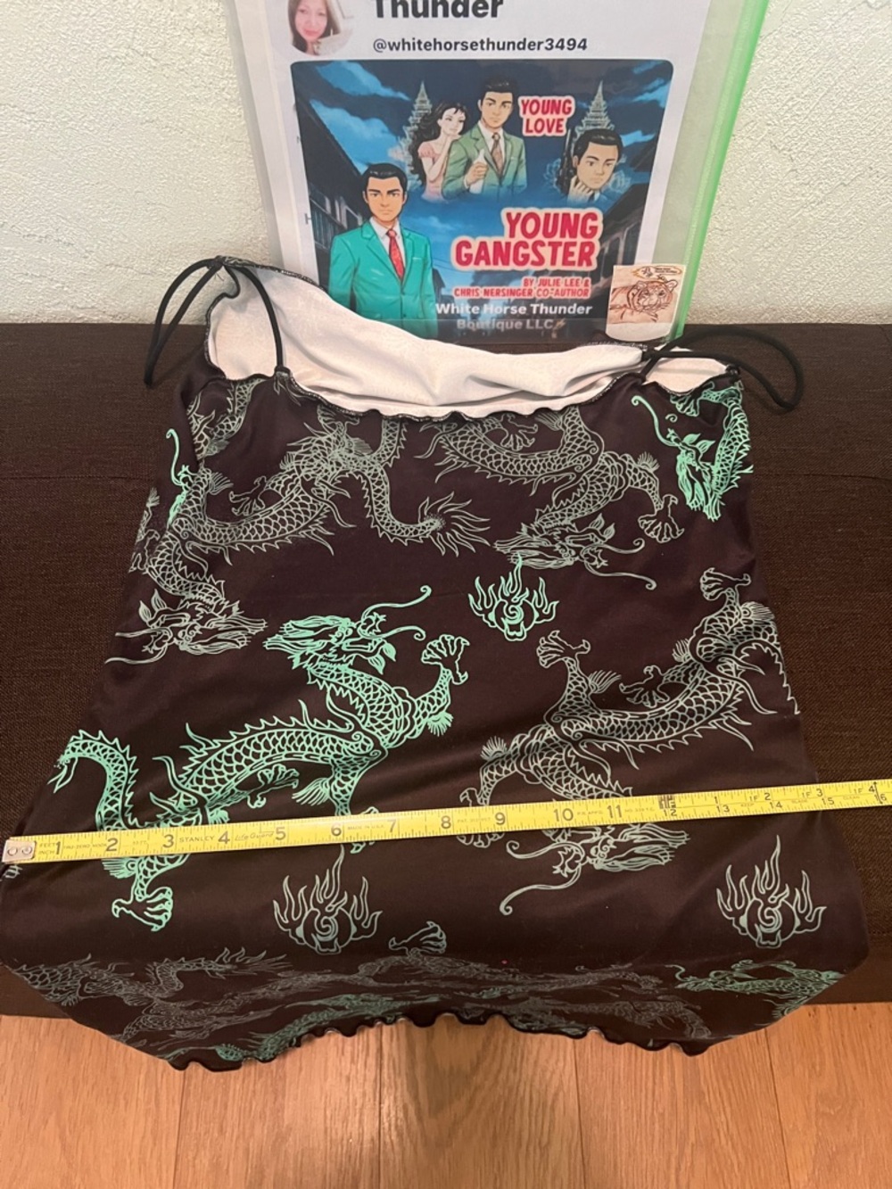 #1807** Black Slip Dress with Green Dragon Print - Women's - Picture 5 of 11